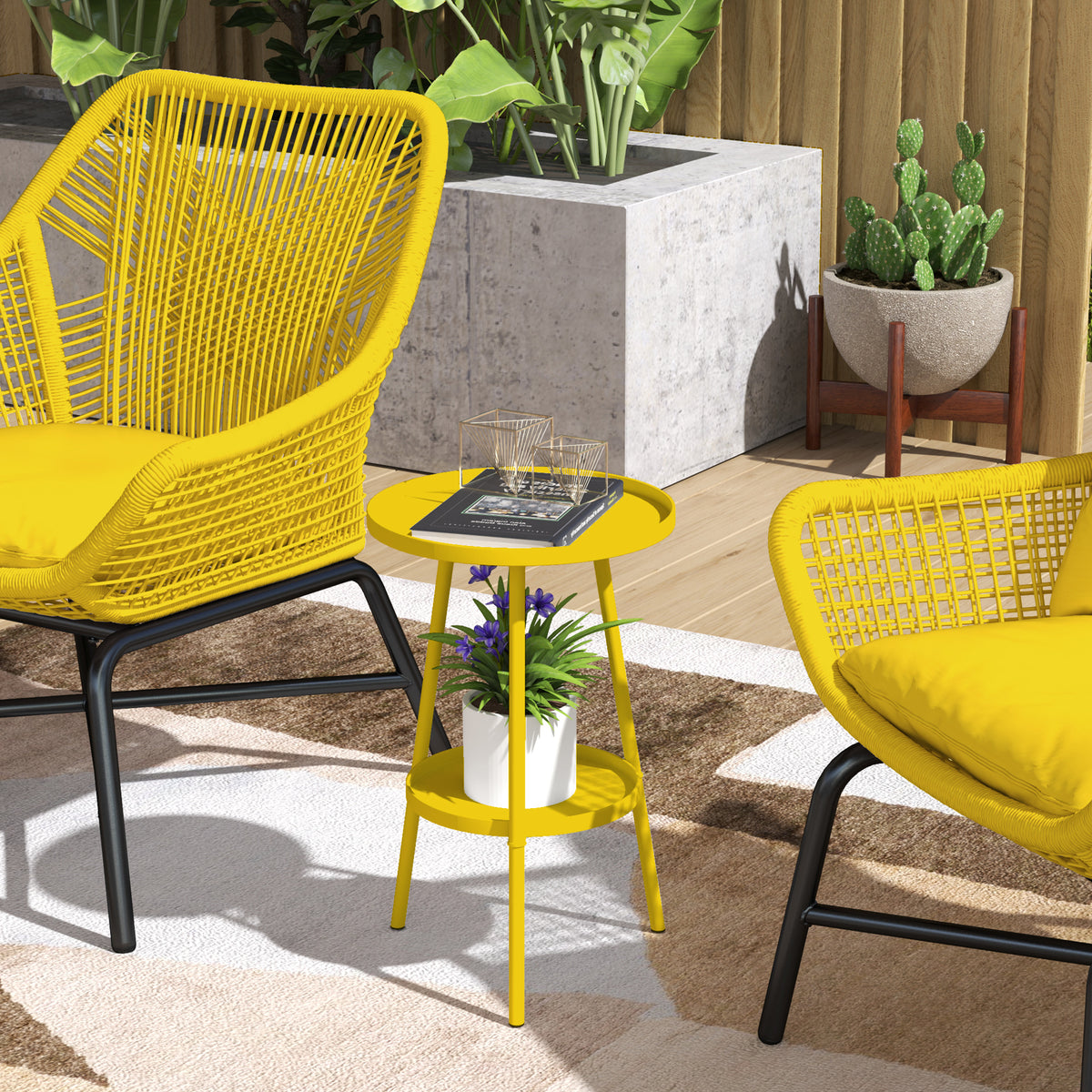 Petite table d'appoint ronde à 2 niveaux table de jardin pour terrasse salon balcon en métal Ø 32 x 51 cm jaune-1
