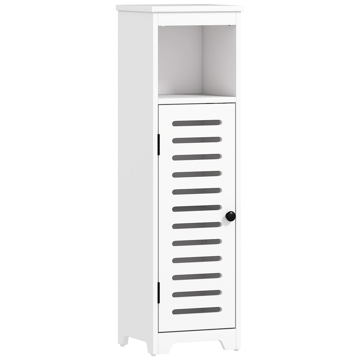 Meuble salle de bain, armoire salle de bain 4 niveaux  porte persienne, étagère ouvert, 22x20x75cm, blanc-0