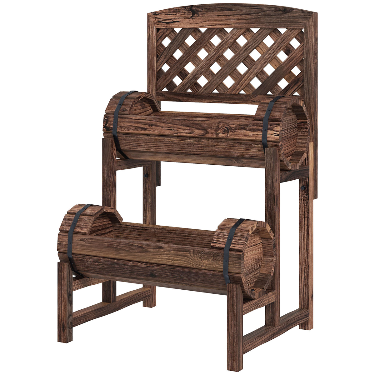 Jardinière sur pieds surélevée avec treillis carré potager 2 niveaux pour terrasse, balcon jardin 42 x 49 x 80 cm marron-0