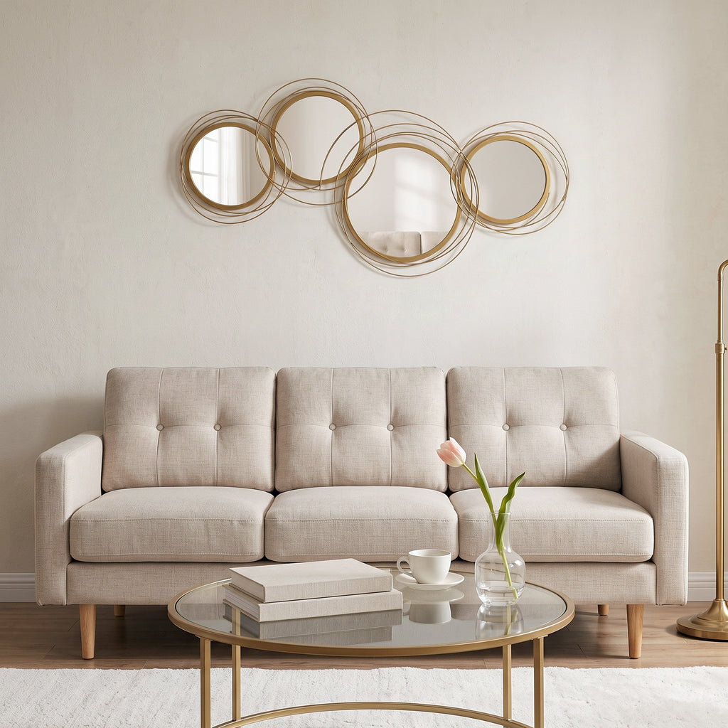 Ensemble de 4 miroirs ronds en métal dorés 107 x 56 cm-8