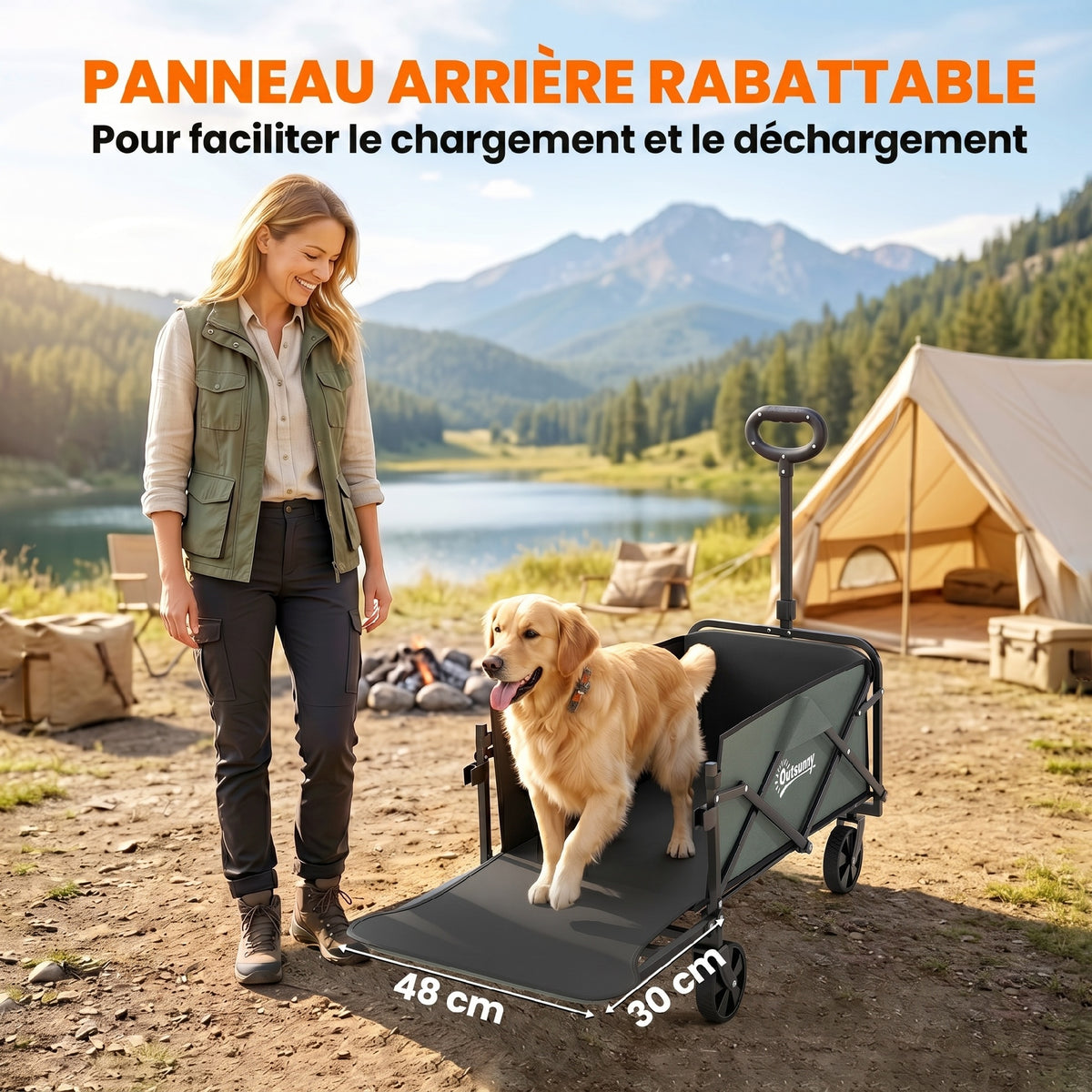 Chariot de transport pliable chariot à roulettes avec poignée télescopique avec ouverture arrière 76 x 48 x 92 cm vert-4