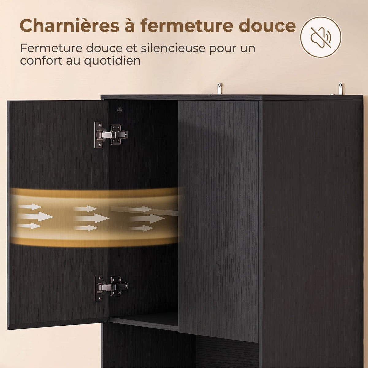 Buffet Haut Cuisine, Armoire de Cuisine, 4 Portes à Fermeture Douce, 2 Compartiments Ouverts et Étagères Réglables, Noir-4