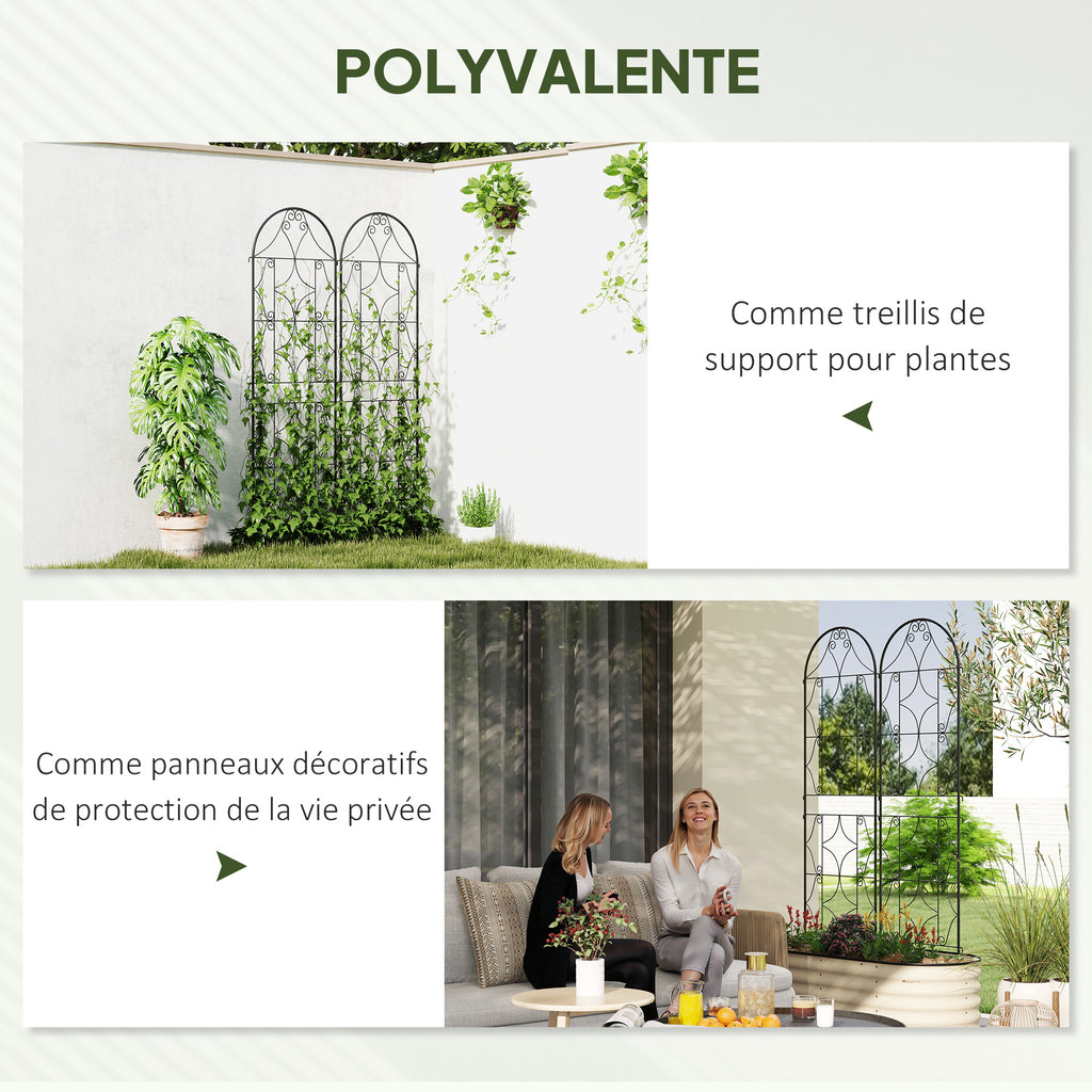 Support pour plantes grimpantes avec motif lot de 2 treillis de jardin pour vigne fleurs légumes métal 50 x 180 cm noir-5