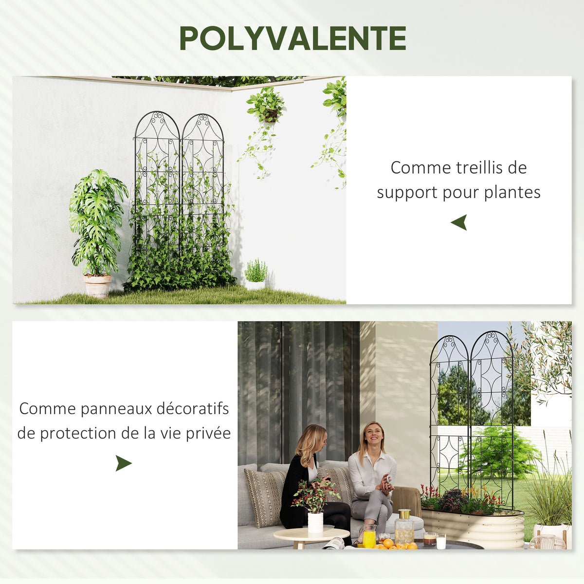 Support pour plantes grimpantes avec motif lot de 2 treillis de jardin pour vigne fleurs légumes métal 50 x 180 cm noir-5