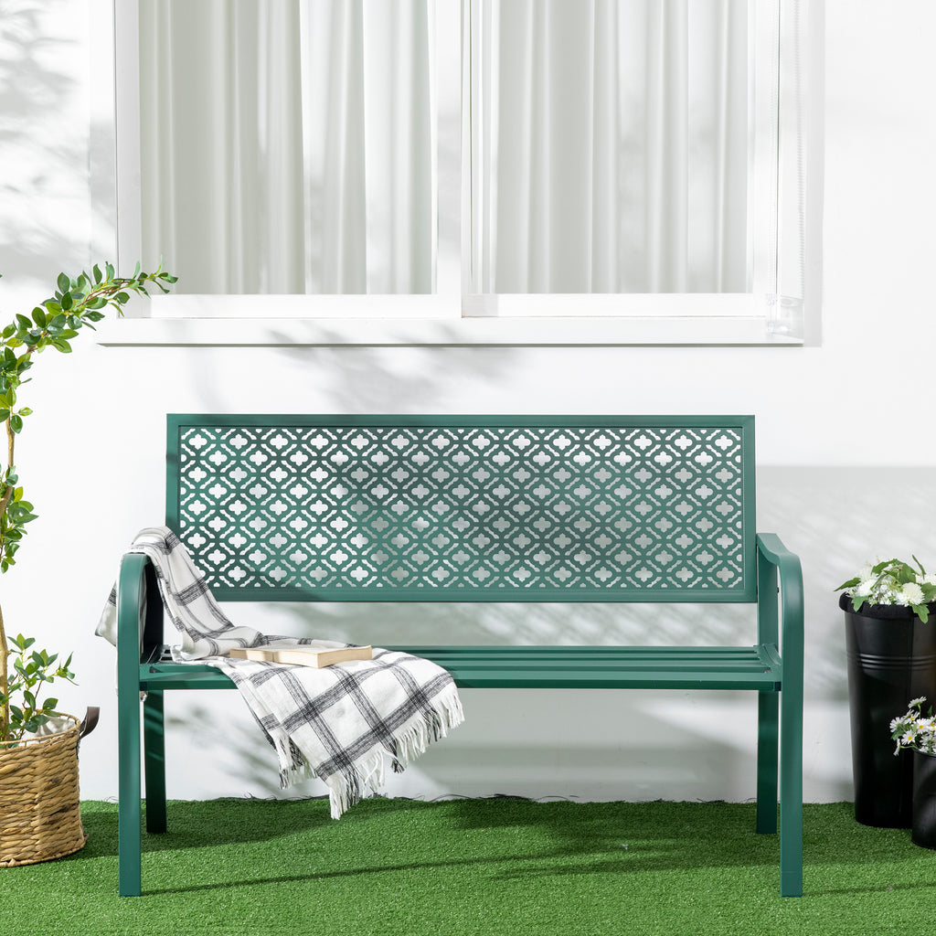 Banc de jardin banc extérieur jardin en acier avec dossier à motif floral pour 2 personnes 127 x 63 x 83 cm vert foncé-5
