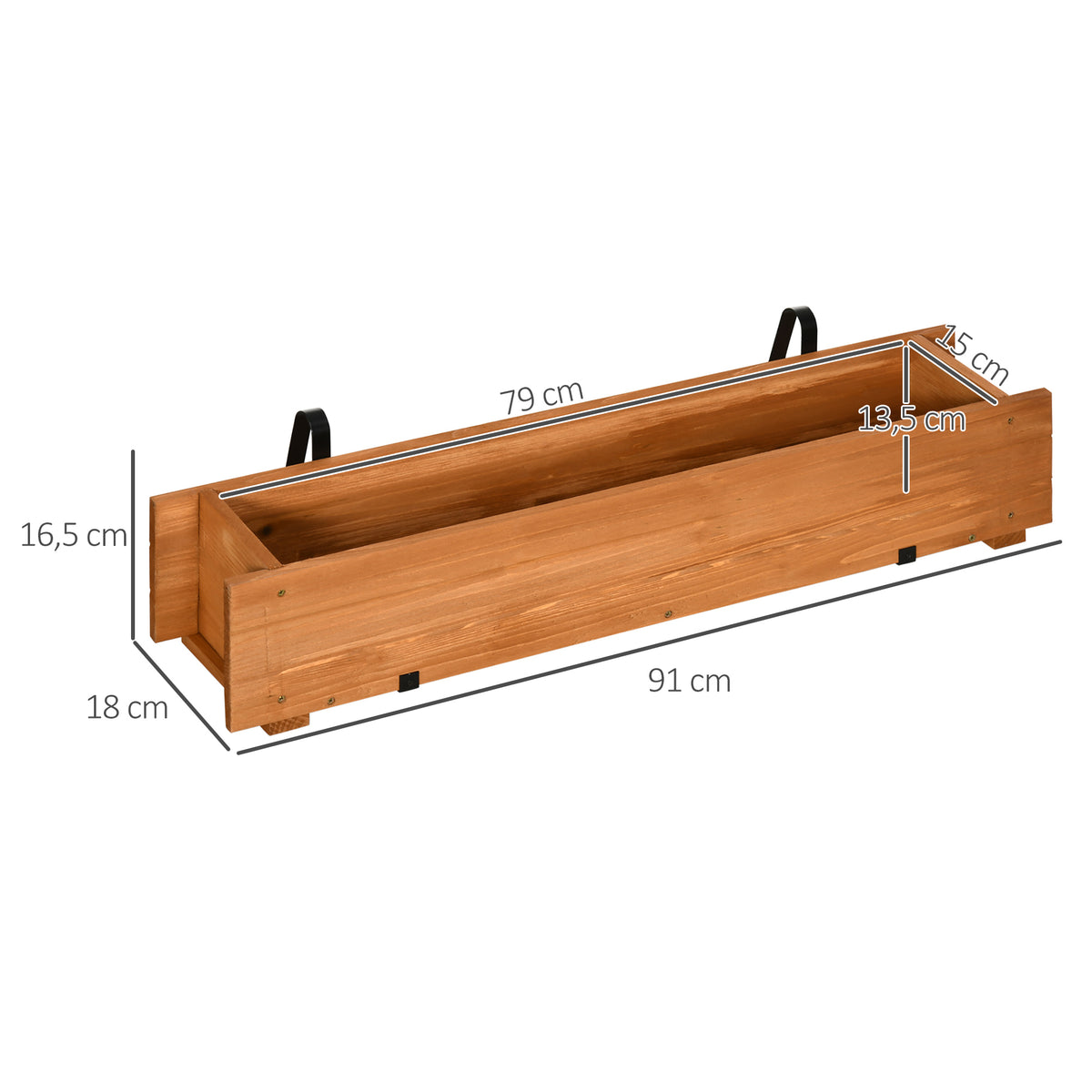 Jardinière rectangulaire en bois carré potager jardinière à suspendre avec 2 crochets 91 x 18 x 16,5 cm marron-2