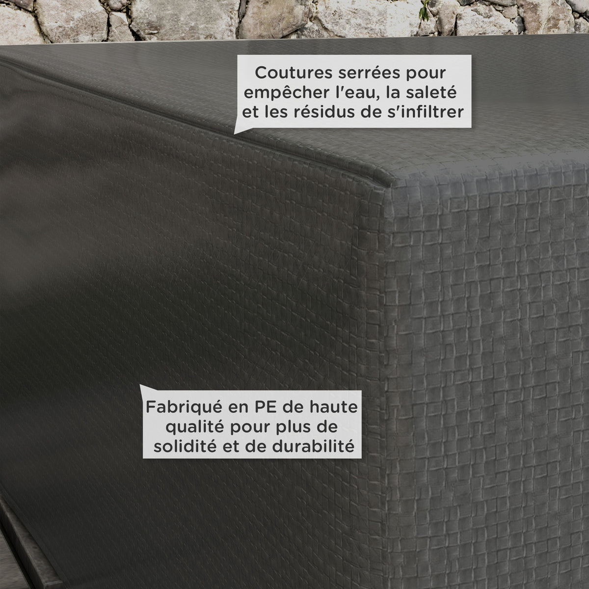 Housse salon de jardin extérieure bâche de protection extérieure anti-UV  en polyéthylène 235 x 190 x 90 cm gris-4