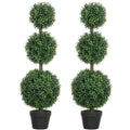 Lot de 2 arbres artificiels 101,6 cm 3 boules de buis topiaires fausse plante vert PE avec pot intérieur et extérieur-0