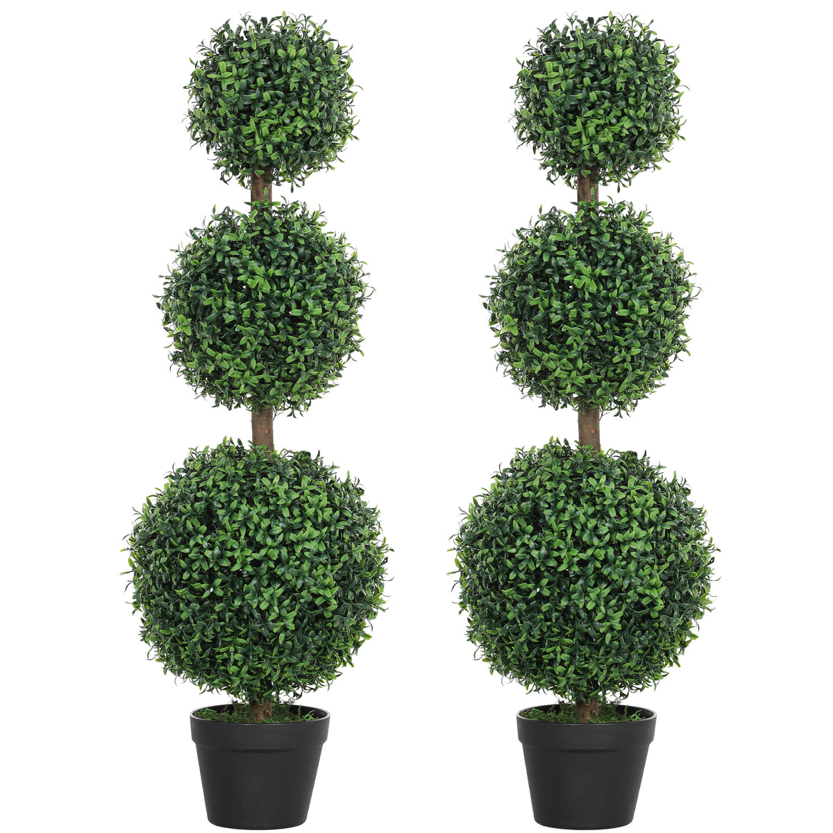 Lot de 2 arbres artificiels 101,6 cm 3 boules de buis topiaires fausse plante vert PE avec pot intérieur et extérieur-0
