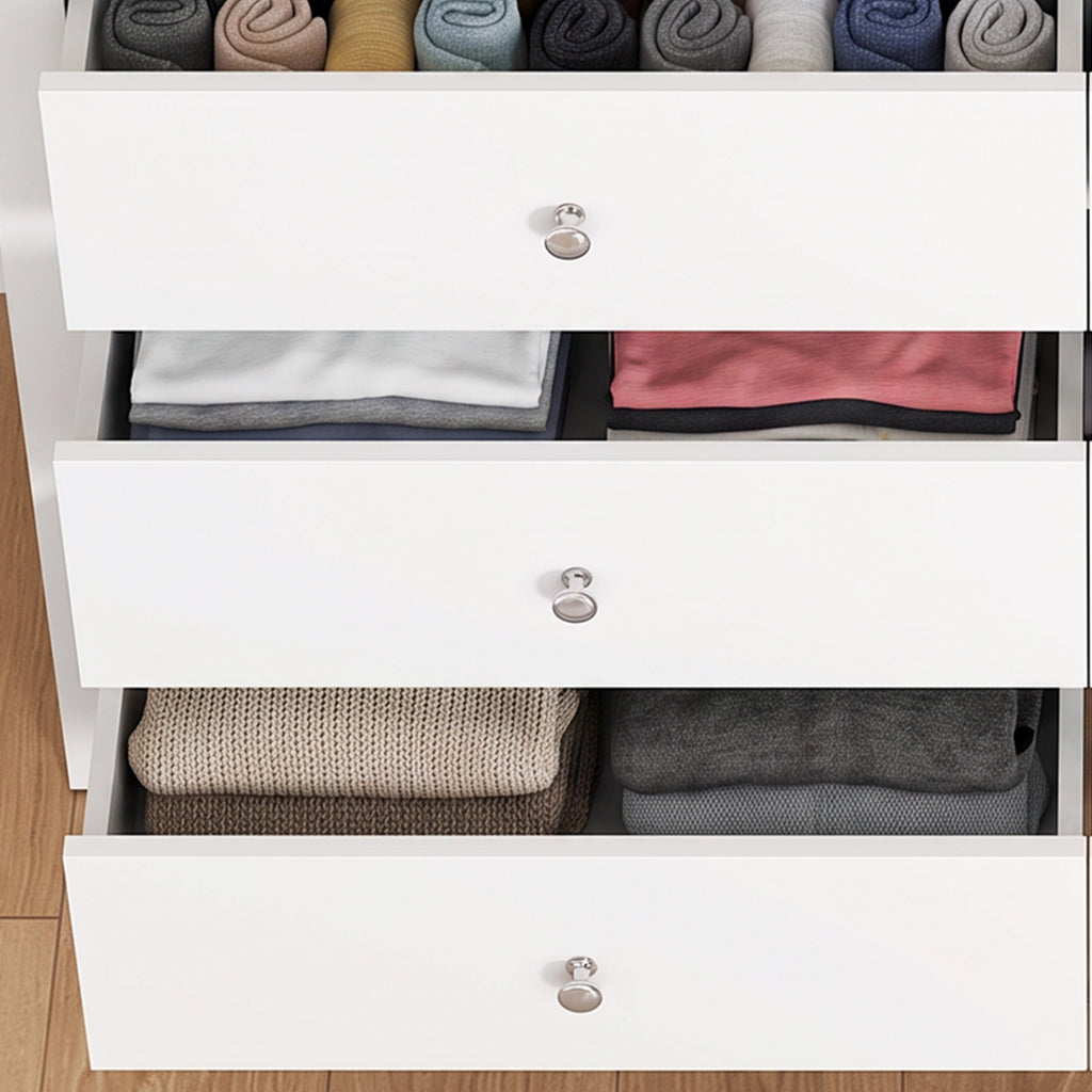Commode 6 Tiroirs, Meuble de Rangement avec Glissières Fluides, Chiffonnier, Style Moderne, 118 x 39,5 x 75,5 cm, Blanc-9