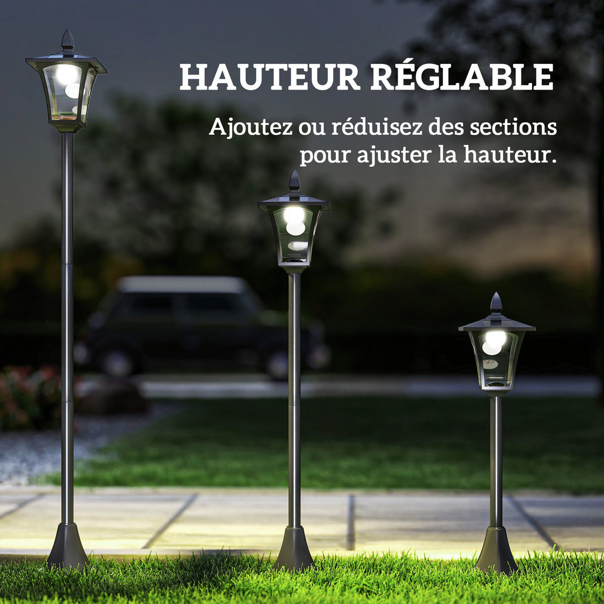 Luminaire extérieur lampadaire sur pied solaire lampadaire lanterne classique LED 40 Lm dim. 18L x 18l x 160H cm noir-5