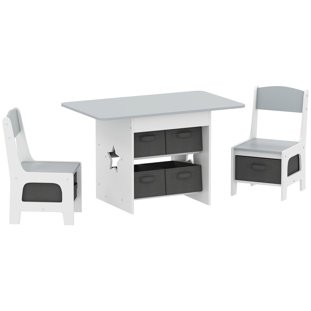 Ensemble table et 2 chaises enfant avec 6 tiroirs amovibles, pour fille garçon 3-8 ans, gris-0