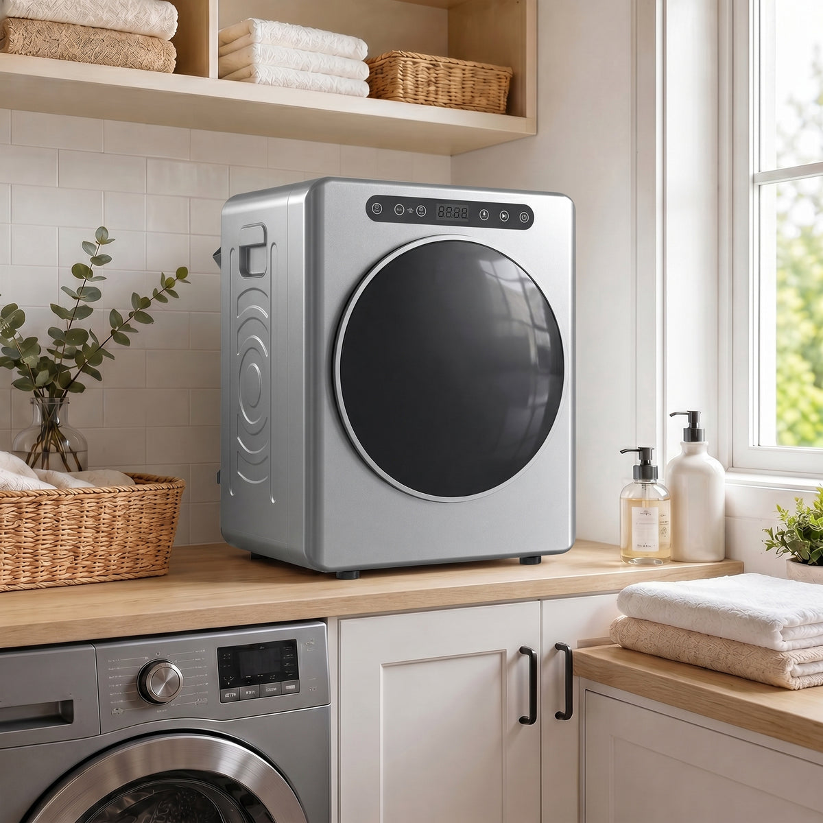 Sèche linge à évacuation, sèche-linge électrique 1000 W 3 Kg, 6 modes de séchage, minuterie, acier inoxydable, argent-8