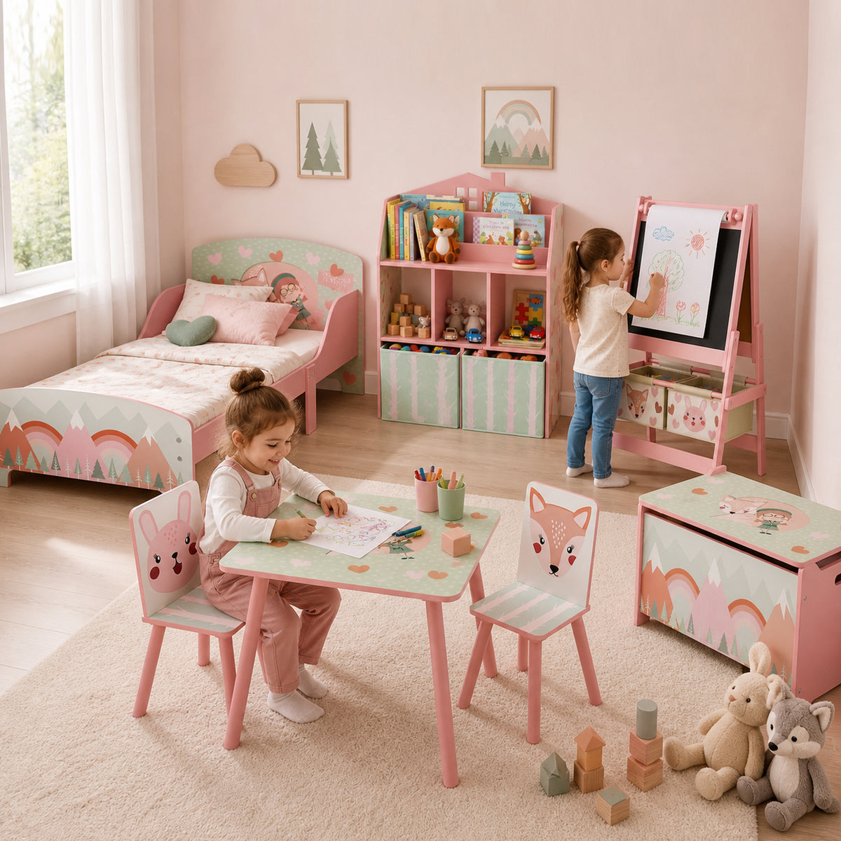 Lit pour enfant 3-6 ans avec barrières de sécurité et motifs dim. 77 x 143 x 60 cm sommier à lattes inclus - rose-6