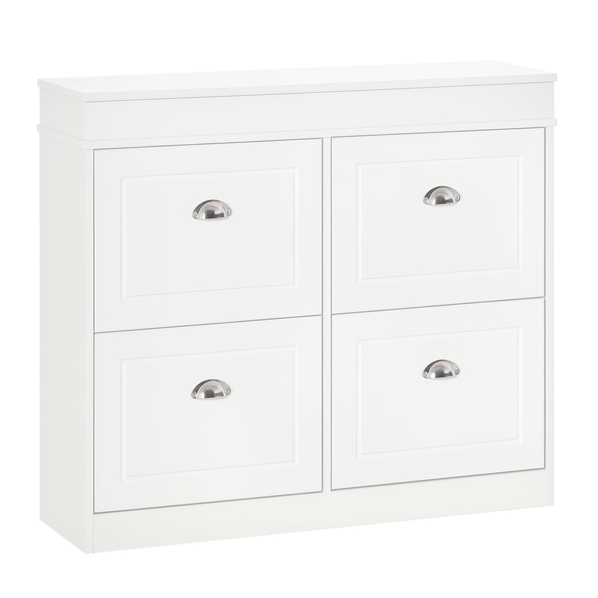 Armoire à Chaussures Meuble à Chaussures Rangement dim. 98L x 24l x 83H cm 4 Portes abattantes Double Niveau MDF Blanc-0