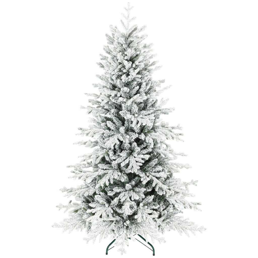 Sapin de Noël artificiel floqué de neige 180 cm, arbre de Noël avec 1815 branche, support en métal pliable, vert-0