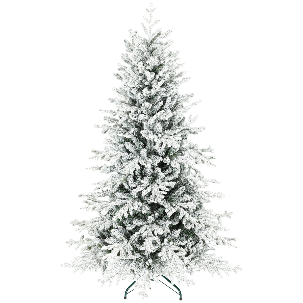 Sapin de Noël artificiel floqué de neige 180 cm, arbre de Noël avec 1815 branche, support en métal pliable, vert-0