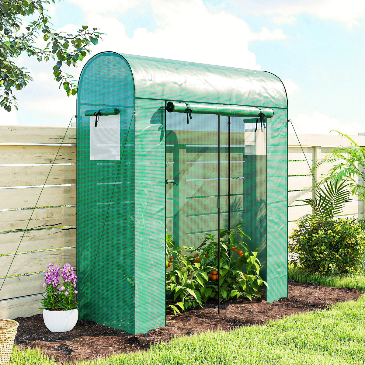 Serre de Jardin, Petite Serre de Balcon en Bâche PE et Châssis Acier, Porte Roulante et Fenêtres 170 x 68 x 200 cm, Vert-9