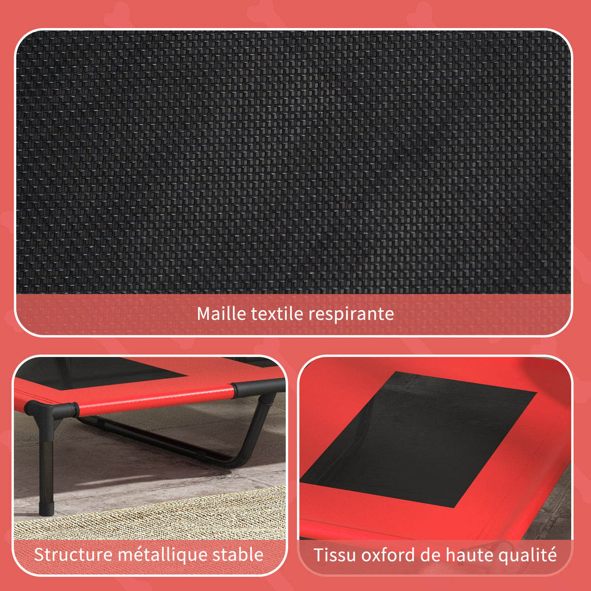Lit sur pieds lit pour chien chat lit de camp lit surélevé animaux tissu Oxford textilène micro-perforé métal-6
