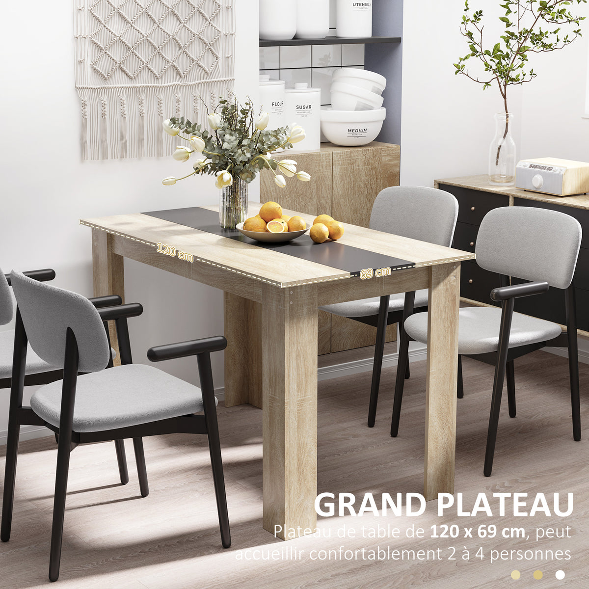 Table à manger table de cuisine design moderne avec grand plateau 2-4 personnes en bois dim. 120L x 69l x 75H cm-4