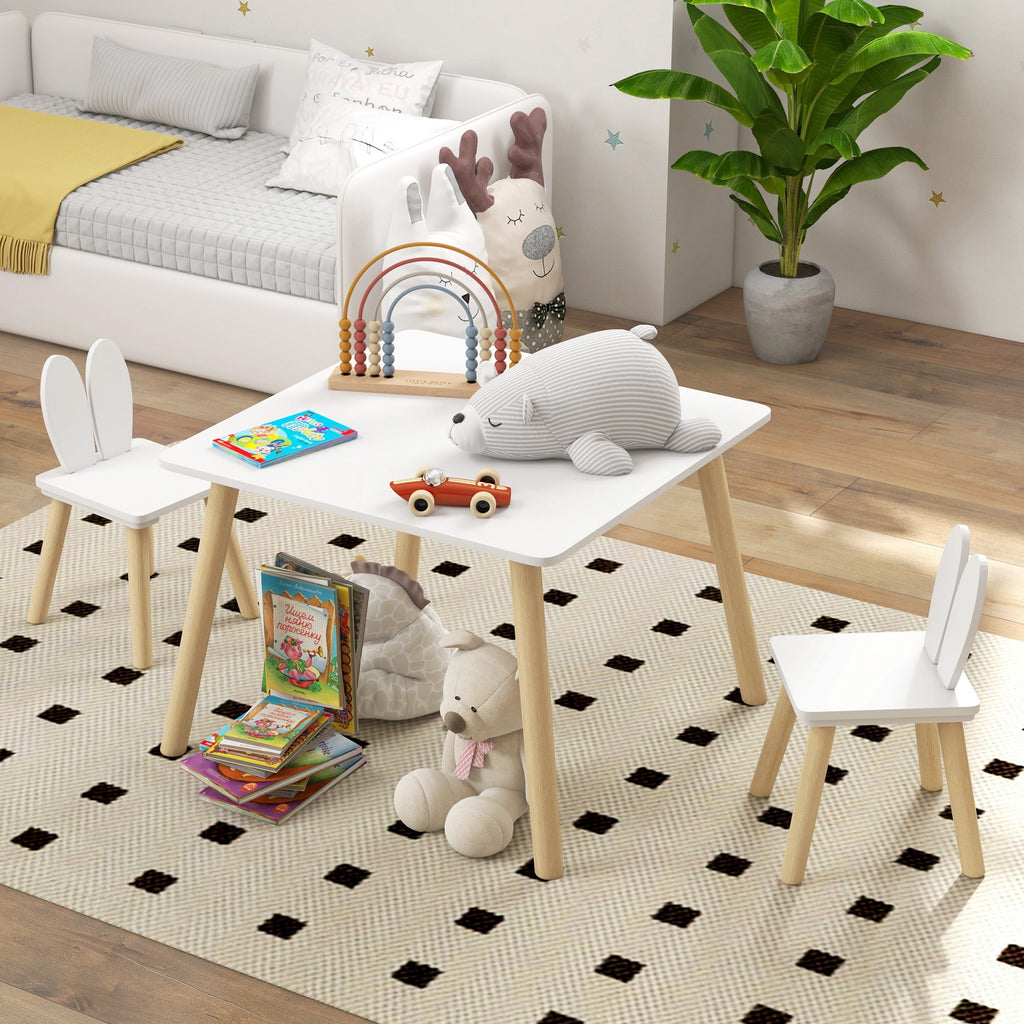 Ensemble table et 2 chaises enfant design scandinave motif oreille de lapin bois pin blanc-8