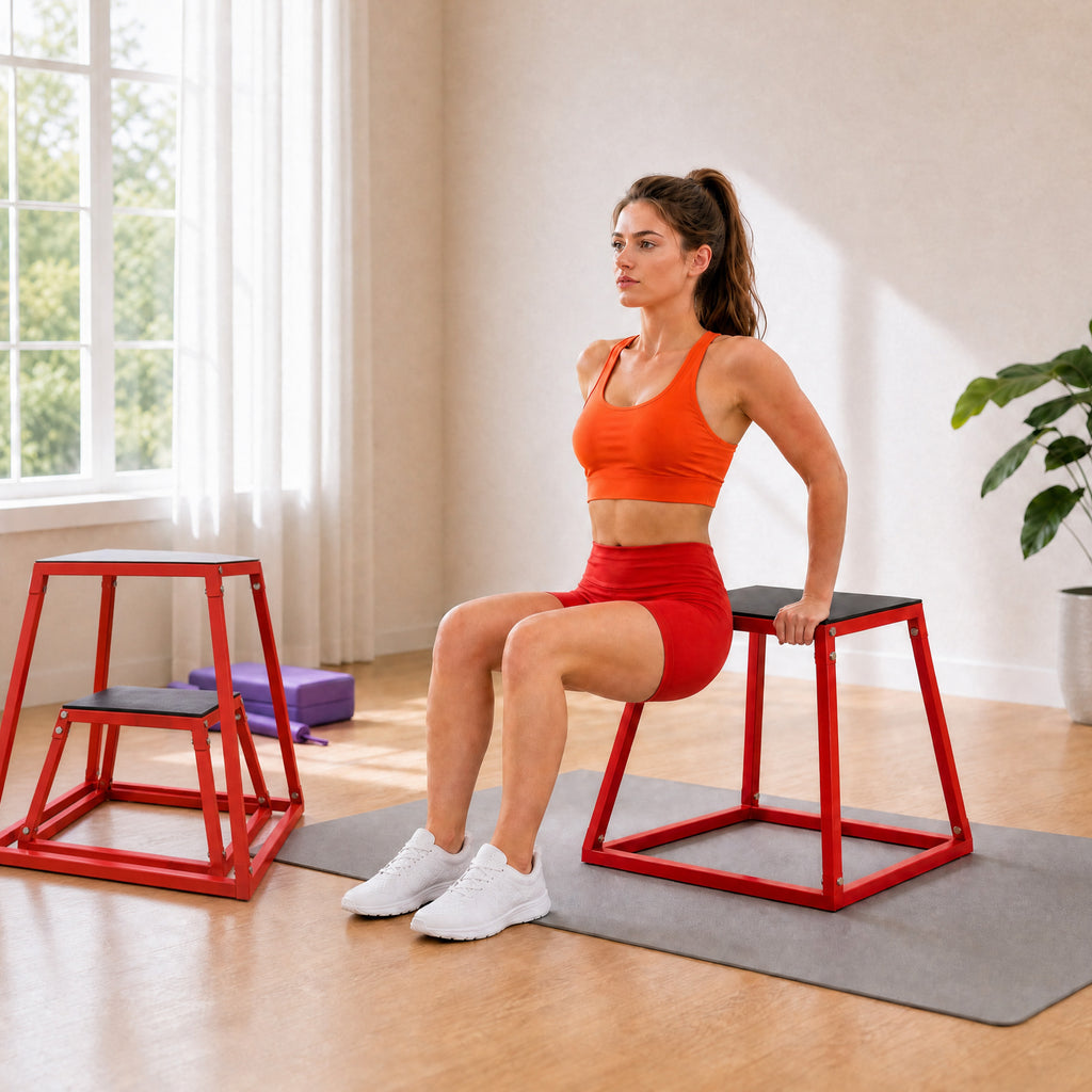 Boîte Entraînement Pliométrique Trapézoïdale en Acier, 3 Plateformes de Saut Antidérapantes 30,5/45,8/61 cm, Rouge-8