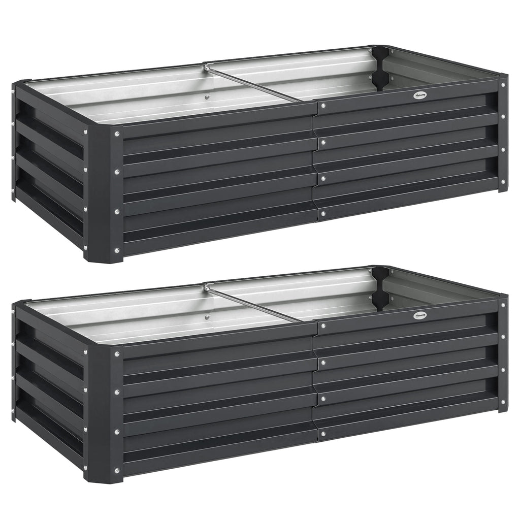 Lot de 2 carrés potagers de jardin rectangulaire tôle d'acier ondulée 120 x 60 x 30,5 cm gris-0