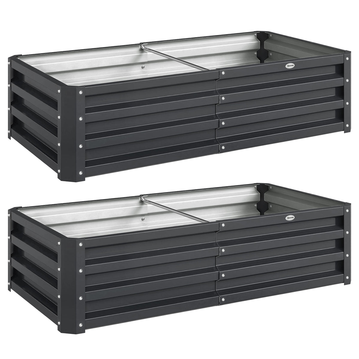 Lot de 2 carrés potagers de jardin rectangulaire tôle d'acier ondulée 120 x 60 x 30,5 cm gris-0