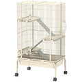 Cage pour lapin enclos à 4 niveaux avec 2 portes 3 rampes plateau profond roulettes 69 x 44 x 120 cm beige-0