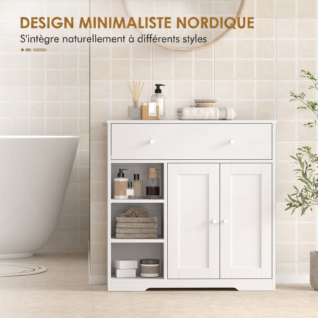 Meuble de Salle de Bain avec 1 Tiroir, 2 Portes, 3 Compartiments Ouverts, Style Scandinave, 80x30x80,2cm, Blanc-5