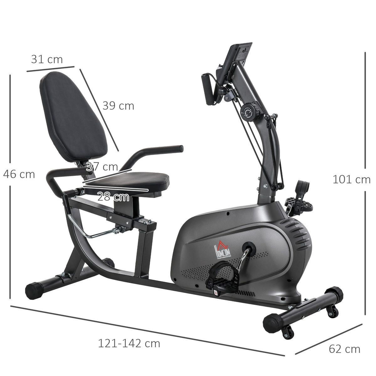 Vélo d'Appartement Semi-Allongé avec Roulettes - Vélo Couché Magnétique Silencieux pour Rééducation et Seniors - Siège Réglable avec Cordes de Résistance pour Fitness à la Maison, Noir-2