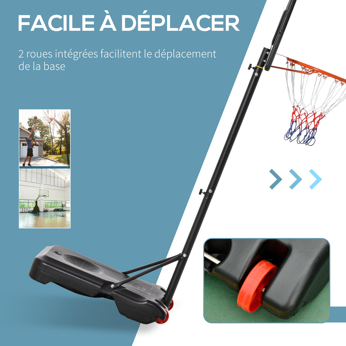 Panier de basket extérieur hauteur réglable 160–210 cm panier de basket sur pied à roulettes base remplissable noir-4