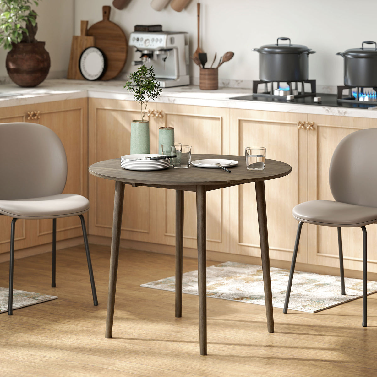 Table de salle à manger pliante 2 abattants, table ronde extensible pour 4 personnes, pieds en bois Ø 89 x 73,5 cm, gris-1