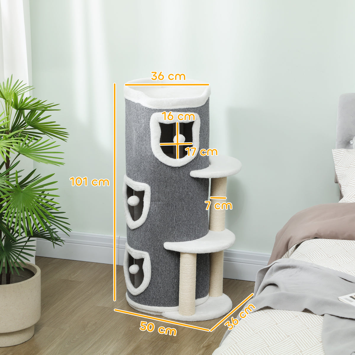 Tour pour chat à 4 niveaux arbre à chat stable avec griffoirs en sisal et bord en peluche 2 plateformes 50x36x101cm gris-2