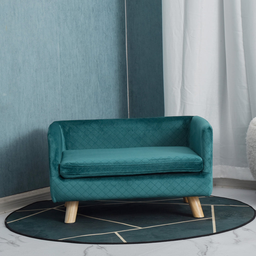 Canapé chien lit pour chien design scandinave coussin moelleux pieds bois massif dim. 64 x 45 x 36 cm velours bleu canard-9