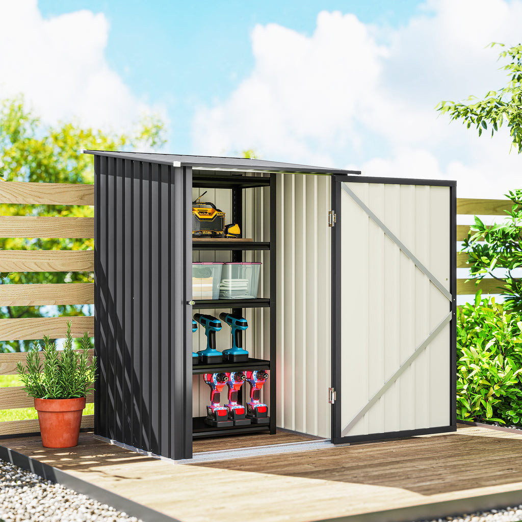 Abri de Jardin en Acier galvanisé 1m², avec Tôle Ondulée, Toit Incliné et Porte Verrouillable, 100x104x160cm, Gris Foncé-6