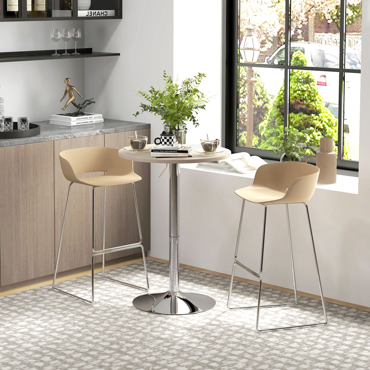 Table de bar ronde table haute cuisine réglable en hauteur 69-91 cm plateau pivotante à 360° naturel et gris-1