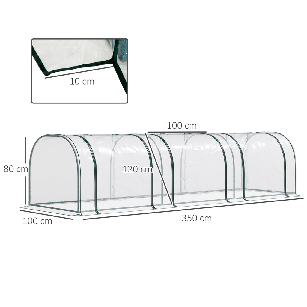 Mini Serre de Jardin, Mini Serre Tunnel, Serre à Tomates 3,5L x 1l x 0,8H m, Acier, PVC Anti-UV, 3 Fenêtres-2