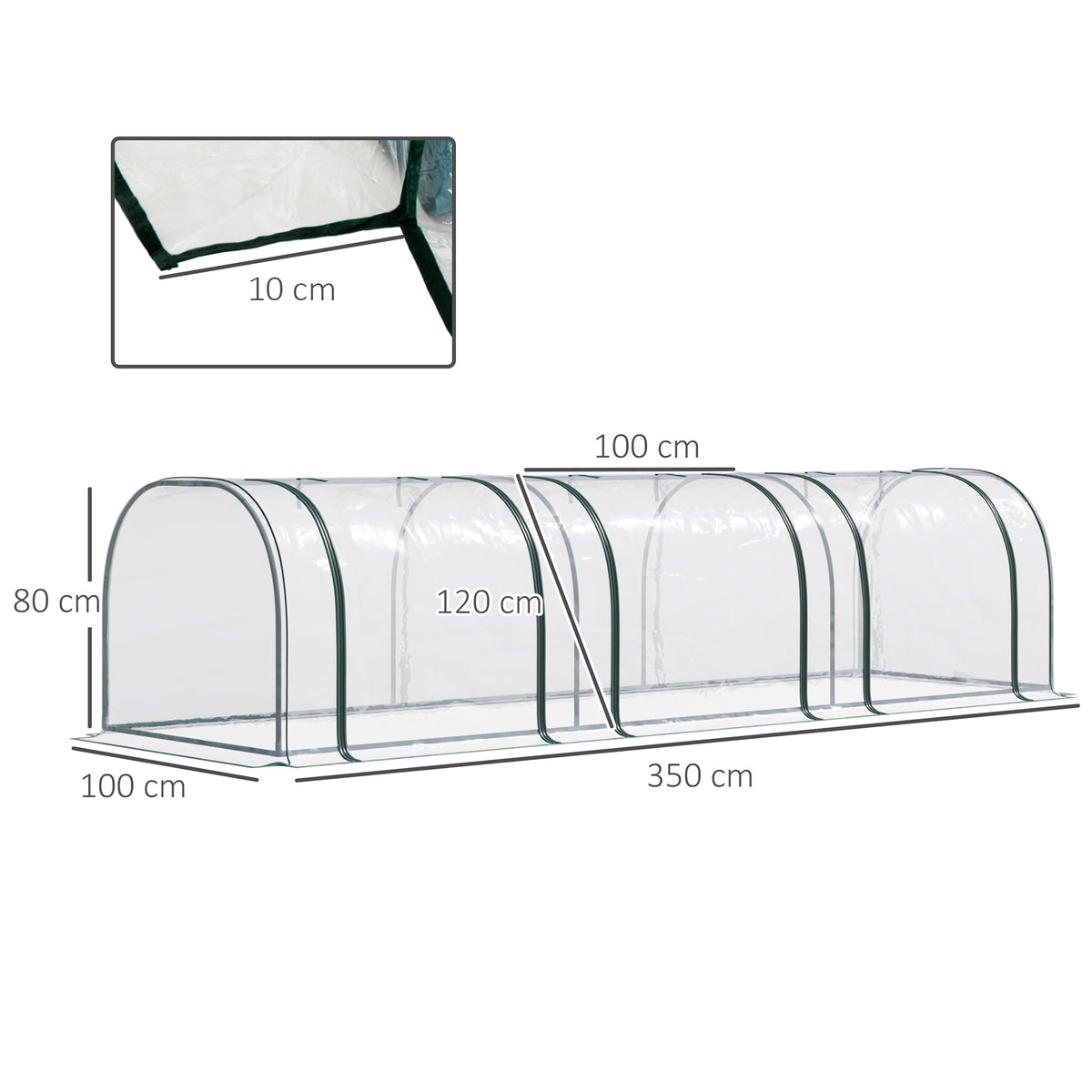 Mini Serre de Jardin, Mini Serre Tunnel, Serre à Tomates 3,5L x 1l x 0,8H m, Acier, PVC Anti-UV, 3 Fenêtres-2