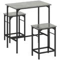 Ensemble table de bar avec 2 tabourets, cadre en acier pour cuisine, salle à manger et salon, gris-0