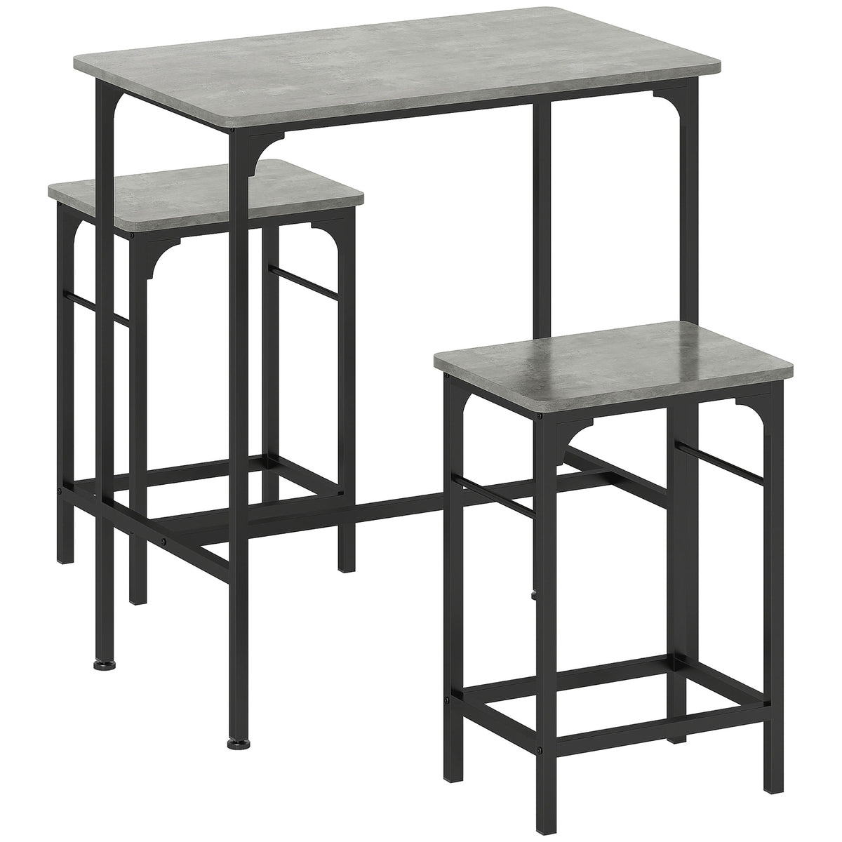 Ensemble table de bar avec 2 tabourets, cadre en acier pour cuisine, salle à manger et salon, gris-0