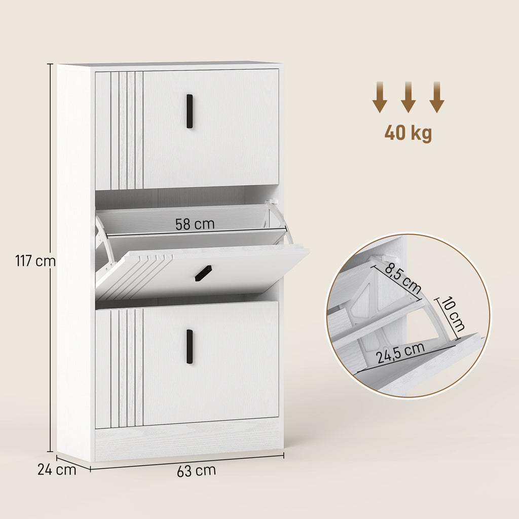 Meuble à chaussures armoire à chaussures à 3 abattants 18 paires grande capacité en bois 63 x 24 x 117 cm blanc-2