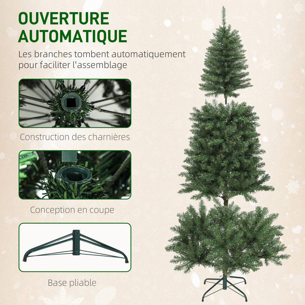 Sapin de Noël artificiel 150 cm, arbre de Noël fin avec 170 lumières, 635 pointes, support en métal pliable, vert-6