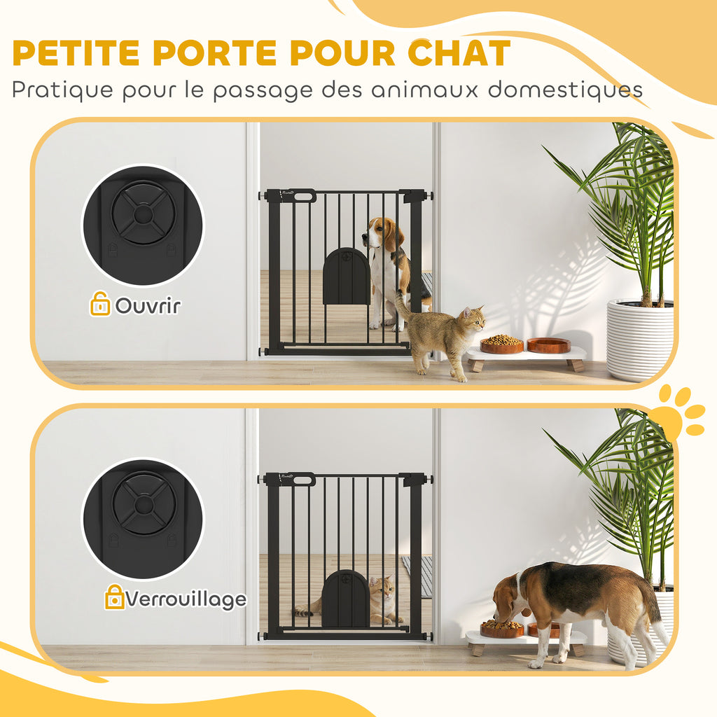 Barrière de sécurité animaux avec porte fermeture automatique système de double verrouillage, acier noir-5