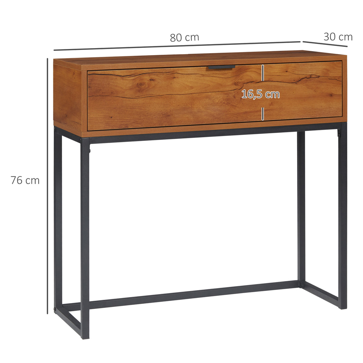Console meuble, table console avec tiroir et pieds en acier, pour salon, entrée, couloir, 80 x 30 x 76 cm, marron-2