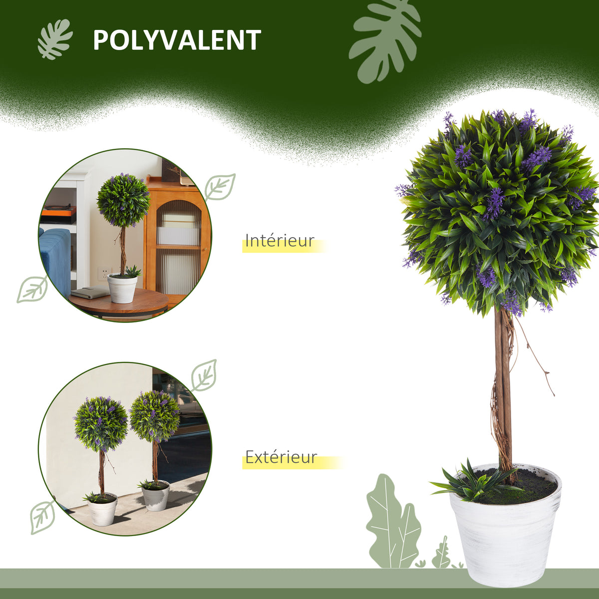 Lot de 2 plantes Artificielles avec fleurs de lavande, tronc et pot inclus - hauteur 60 cm vert-4