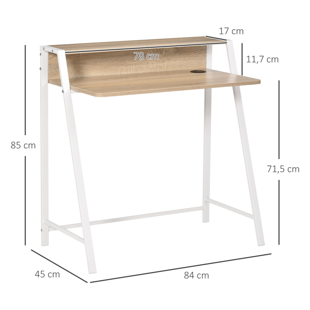 Bureau Informatique Table Ordinateur d'étude dim. 84L x 45l x 85H cm Style Simple en Bois chêne Clair Blanc-2