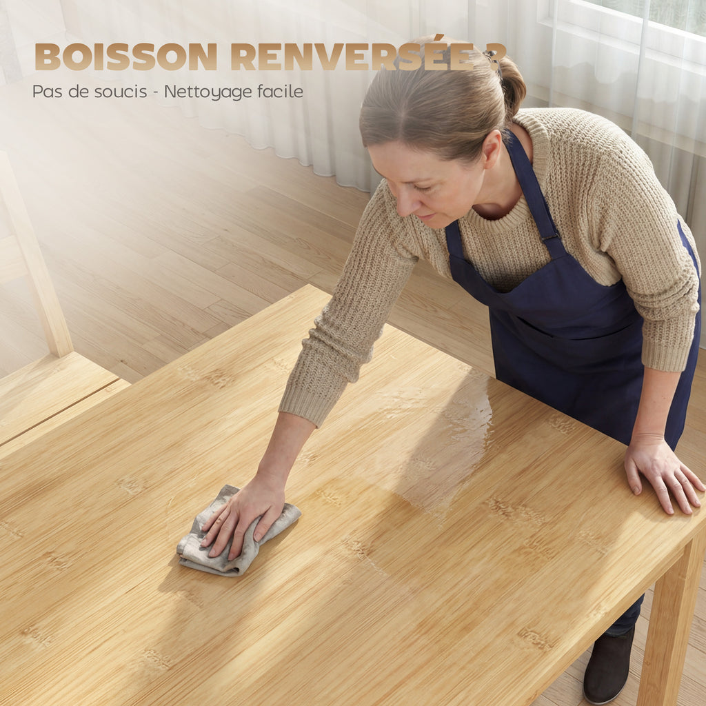Ensemble de salle à manger en bambou, table à manger avec 2 chaises et banc pour 4 personnes, bois naturel-7