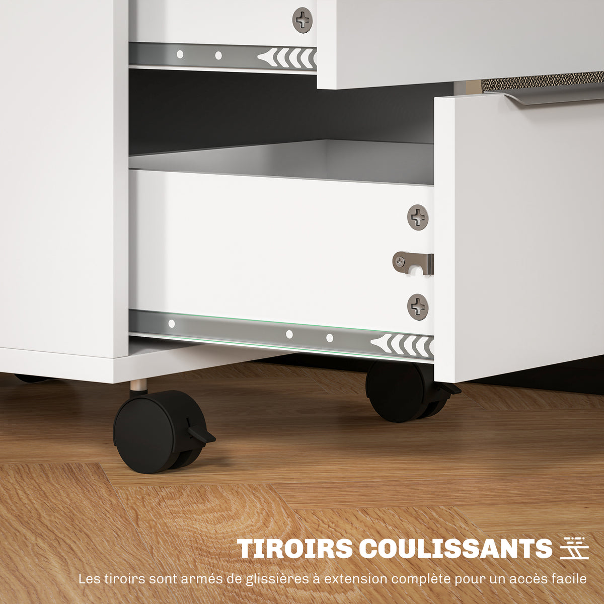Caisson de bureau à roulettes avec 3 tiroirs et serrure pour dossiers 40 x 40 x 63,5 cm blanc-5
