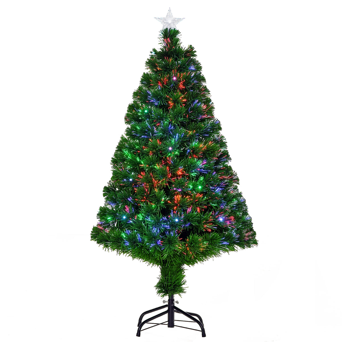 Sapin Noël Artificiel Lumineux 120H cm Fibre Optique LED Multicolore + Support Pied 130 Sommet Brillante Vert-0